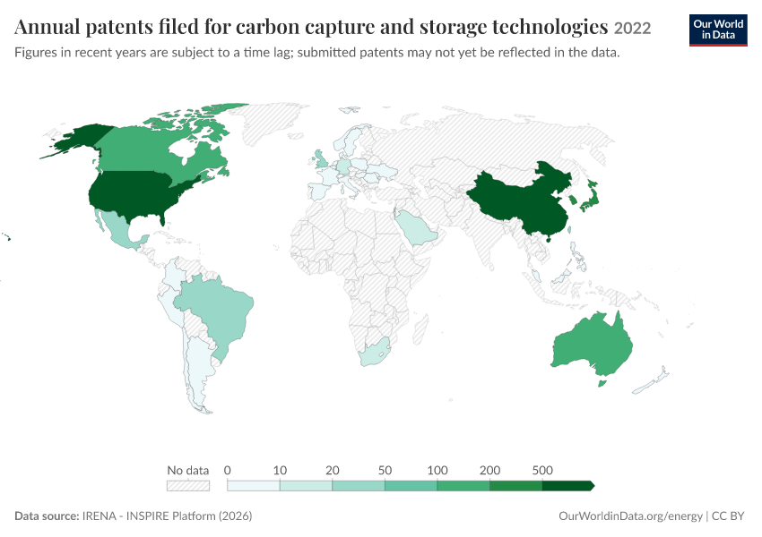 A thumbnail of the "Annual patents filed for carbon capture and storage technologies" chart