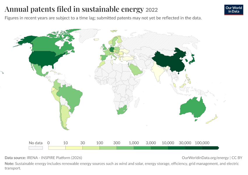 A thumbnail of the "Annual patents filed in sustainable energy" chart